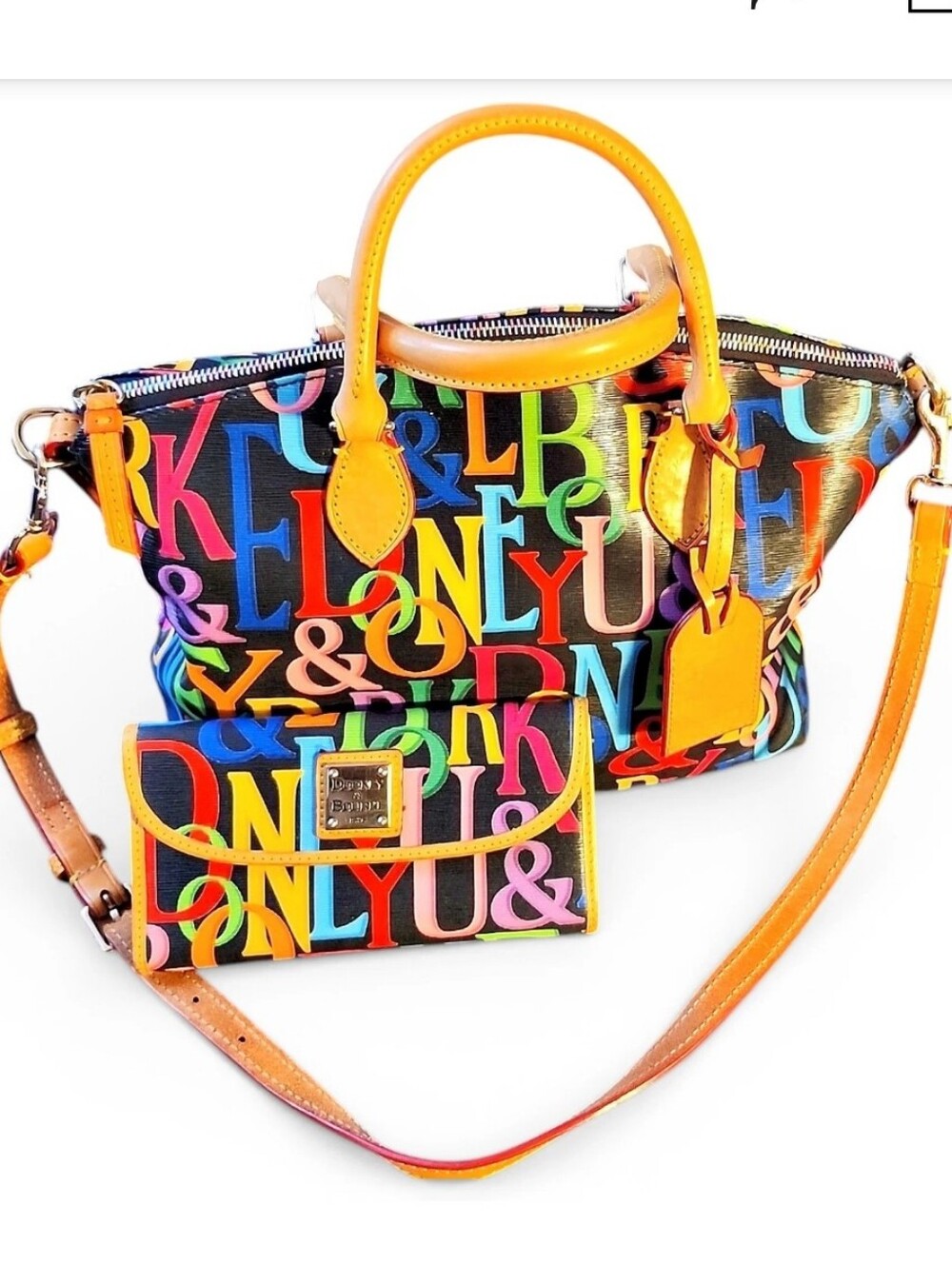 Dooney & Bourke Grafica Multicolor Letter-Print Tote & Wallet Set Y2k Vintage